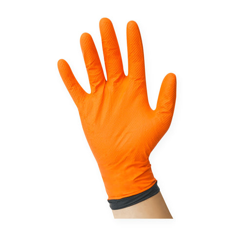 USPE 8 Mil Orange/Black Dual-Layer Nitrile Gloves, orange outside, black inside glove, 8 mil, 12-inch length, powder-free, sold by the case