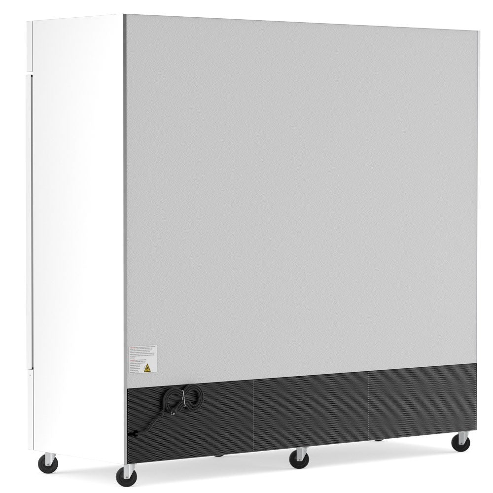 USPE 81" Three-Door Solid Lab Refrigerator, 72 Cu. Ft., side and rear view