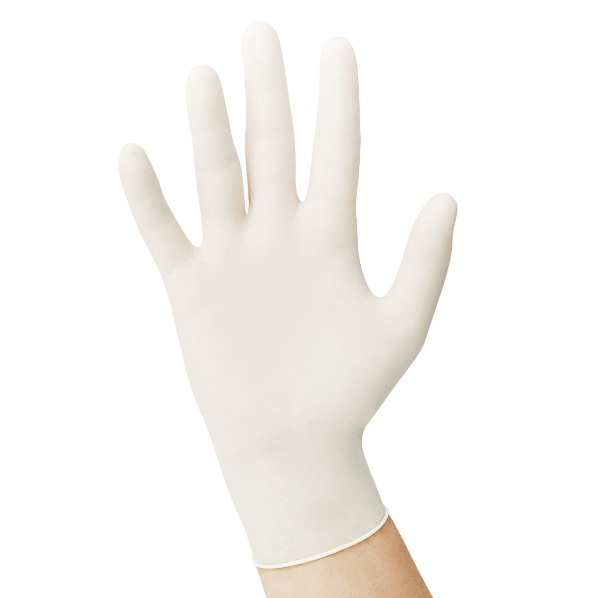 USPE 9 mil heavy-duty latex exam glove in white, 9.5-inch length, powder-free