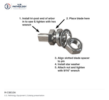 USPE Autopsy Saw Blade Arbor and Five-Blade Option – Arbor only – catalog reference M-CB810A; USPE catalog presentation