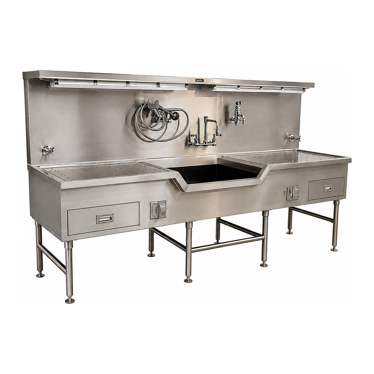 USPE-AS-C autopsy sink station with center sink, stainless steel