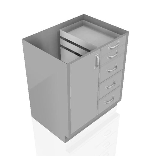 USPE 30 in. Stainless Steel Base Cabinet: 2 Small Drawers, 3 Medium Drawers, Left Door