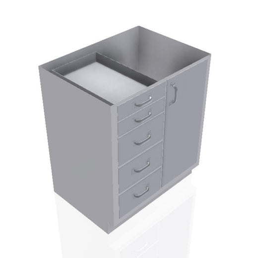 USPE 30 in. Stainless Steel Base Cabinet: 2 Small Drawers, 3 Medium Drawers, Right Door