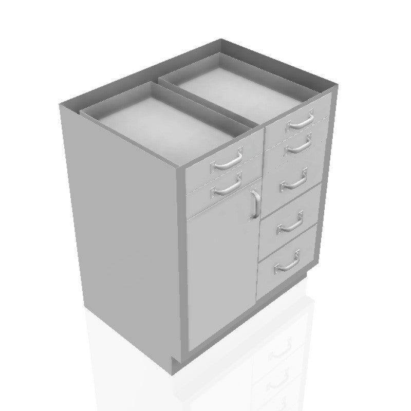 30 in. Stainless Steel Prep Room Base Cabinet: 4 Small Drawers, 3 Medium Drawers, Left Door