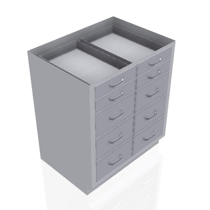 USPE 30 in. Stainless Steel Base Cabinet:4 Small Drawers, 6 Medium Drawers, USPE-CW-B394; configuration reference, supplied build requires review