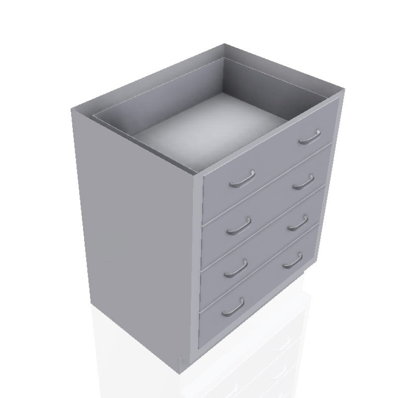 USPE 30 in. Stainless Steel Base Cabinet: 4 Long Medium Drawers, USPE-CW-B395; configuration reference, supplied build requires review