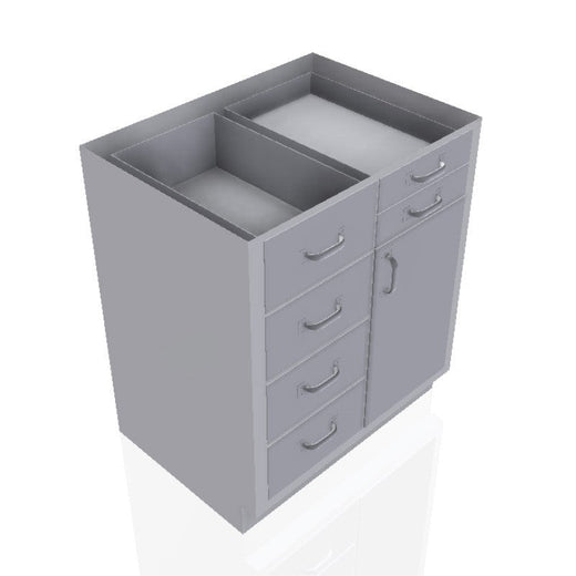 USPE 30 in. Stainless Steel Base Cabinet: 2 Small Drawers, 4 Medium Drawers, Right Door