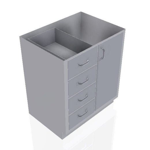 USPE 30 in. Stainless Steel Base Cabinet: 4 Medium Drawers, Right Door