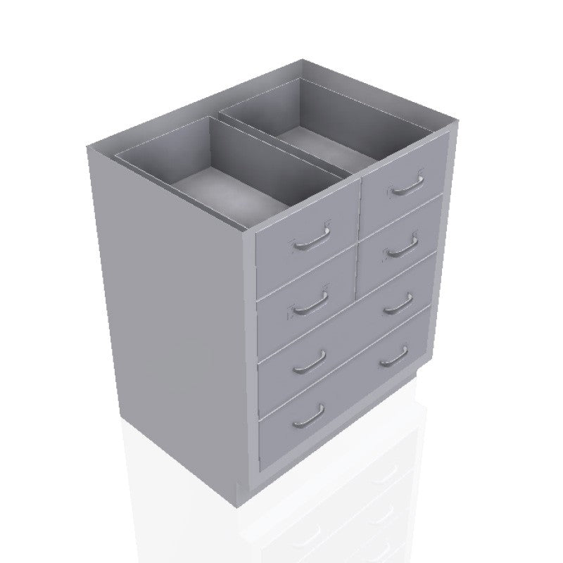 30 in. Stainless Steel Prep Room Base Cabinet: 4 Medium Drawers, 2 Long Medium Drawers
