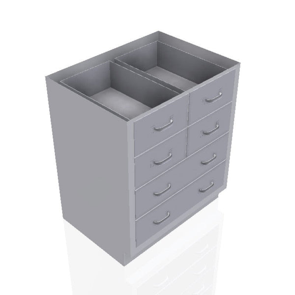 30 in. Stainless Steel Base Cabinet: 4 Medium Drawers, 2 Long Medium Drawers