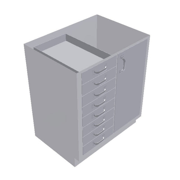 30 in. Stainless Steel Base Cabinet: 8 Small Drawers, 1 Right Door