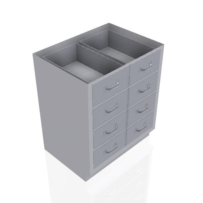 AME + USPE prep room casework: 30 in. Stainless Steel Base Cabinet: 8 Medium Drawers, AME-CW-B408; configuration reference, supplied build requires review