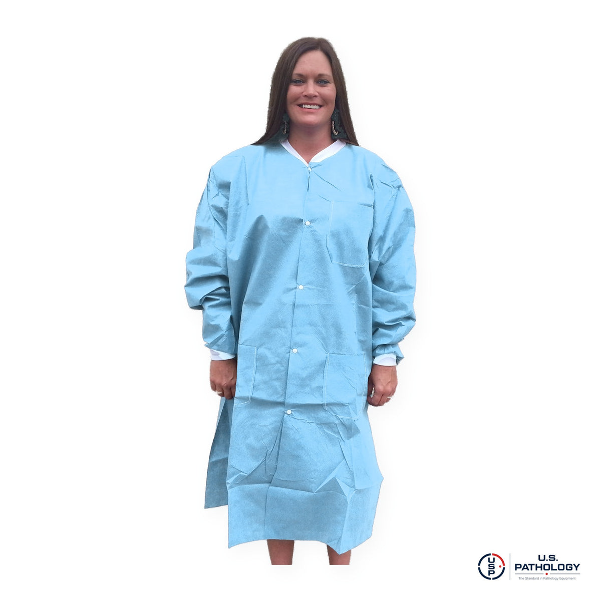 USPE Disposable Embalming Coat – Knee-Length SMS, 10/Pack – Sky Blue