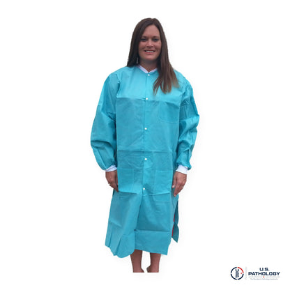 USPE Disposable Embalming Coat – Knee-Length SMS, 10/Pack – Teal