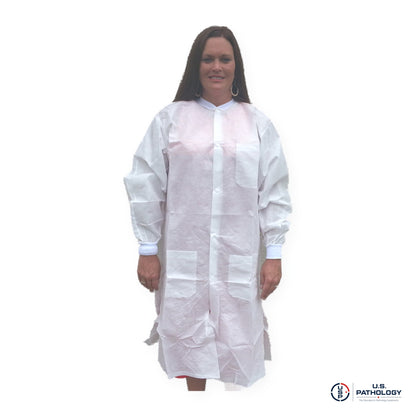 USPE Disposable Embalming Coat – Knee-Length SMS, 10/Pack – White