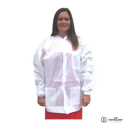 USPE Disposable Embalming Jacket – Hip-Length SMS, 10/Pack – White
