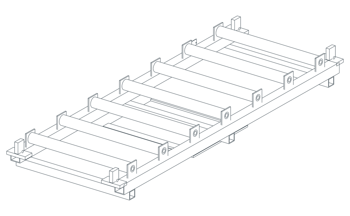 USPE Full-Width Roller Transfer Pallet, USPE-FR7, opposite view of original editable CAD geometry; unapproved design proposal, not a product photograph