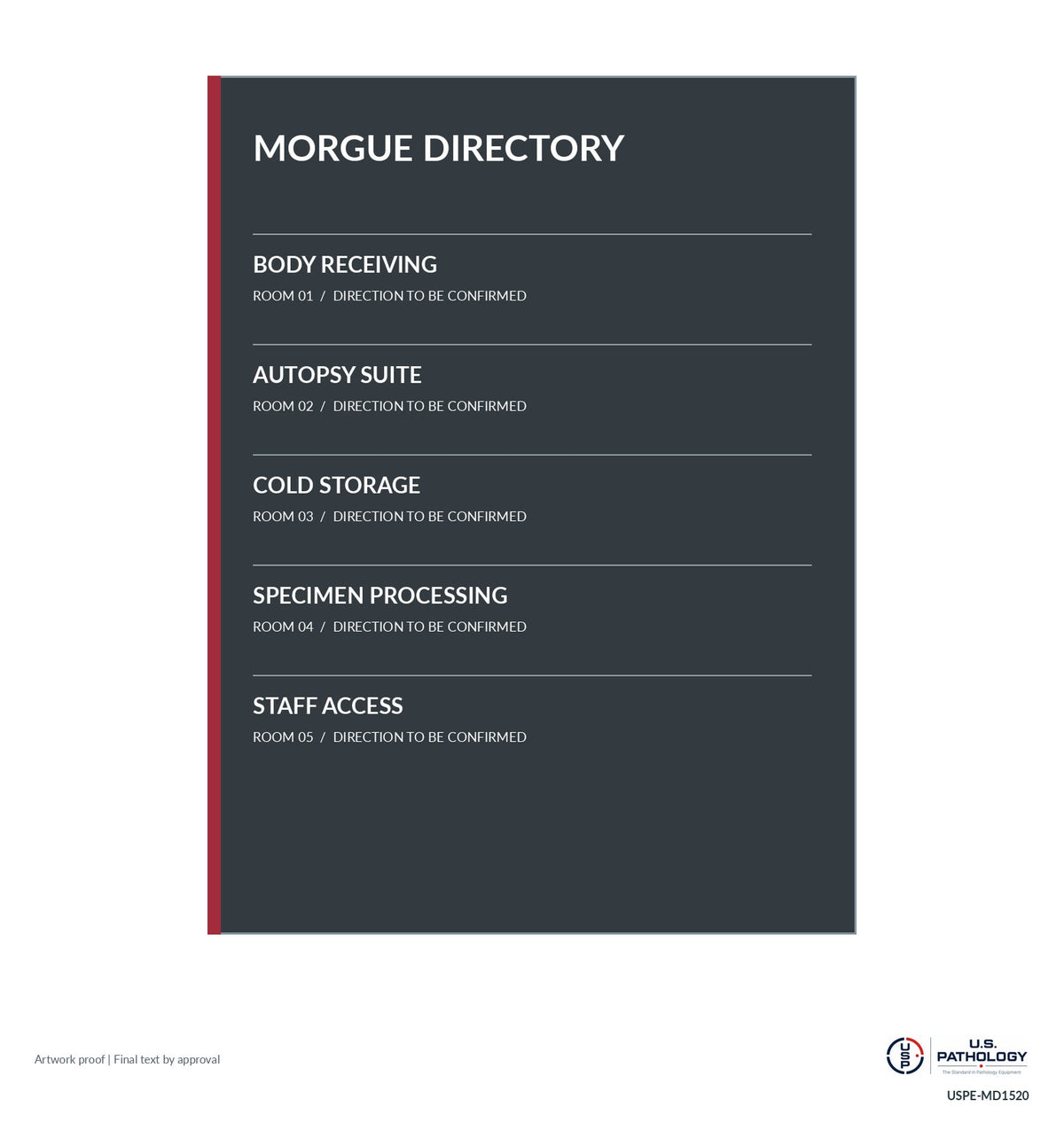 USPE Morgue & Forensic Services Directory, Charcoal original flat artwork proof; sample wording, requested size and final construction subject to proof approval