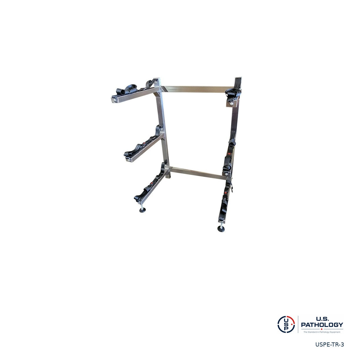 USPE 3-tier mortuary truck rack, open loading face and retaining belts
