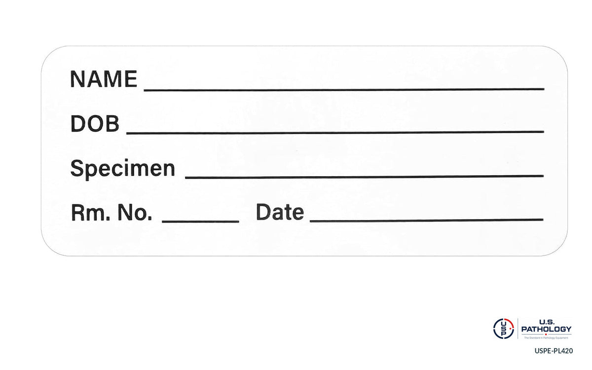 USPE-PL420 writable pathology label reference field layout, 2.25 by 0.875 inches; final supplied printing subject to approval