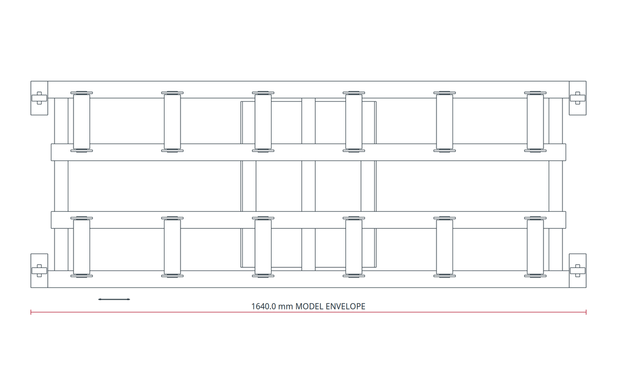 USPE End-Transfer Roller Pallet, USPE-RP12, plan view of original editable CAD geometry; unapproved design proposal, not a product photograph