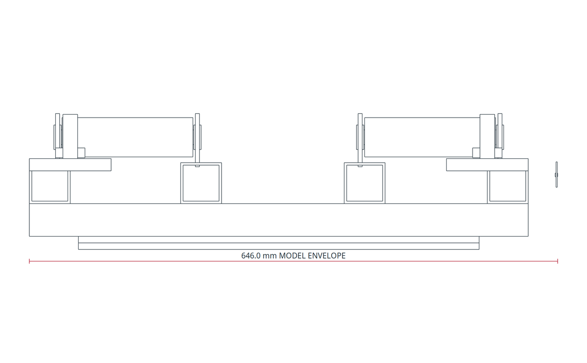 USPE End-Transfer Roller Pallet, USPE-RP12, side view of original editable CAD geometry; unapproved design proposal, not a product photograph