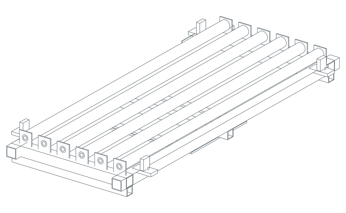 USPE Side-Transfer Roller Pallet, USPE-SR6, opposite view of original editable CAD geometry; unapproved design proposal, not a product photograph