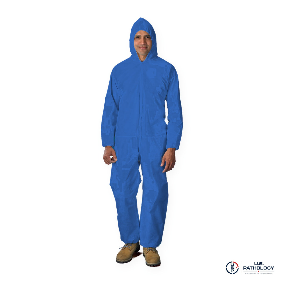 USPE SMS Disposable Coverall, Attached Hood, Elastic Wrists & Ankles – Blue