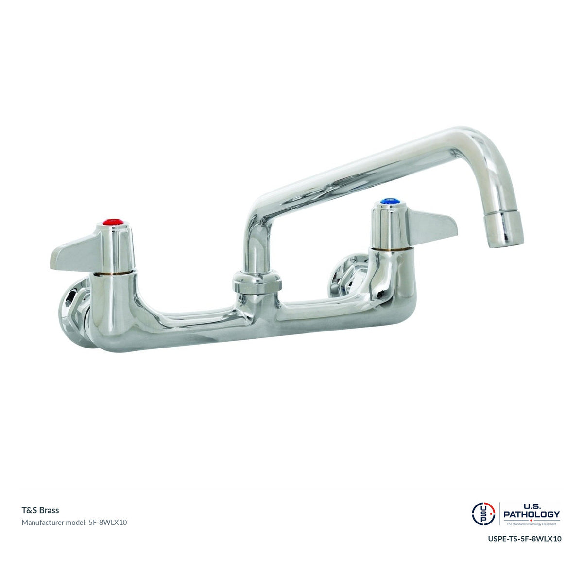 T&S Brass 5F-8WLX10 Wall-mount faucet with swivel nozzle; genuine T&S manufacturer reference; USPE catalog USPE-TS-5F-8WLX10