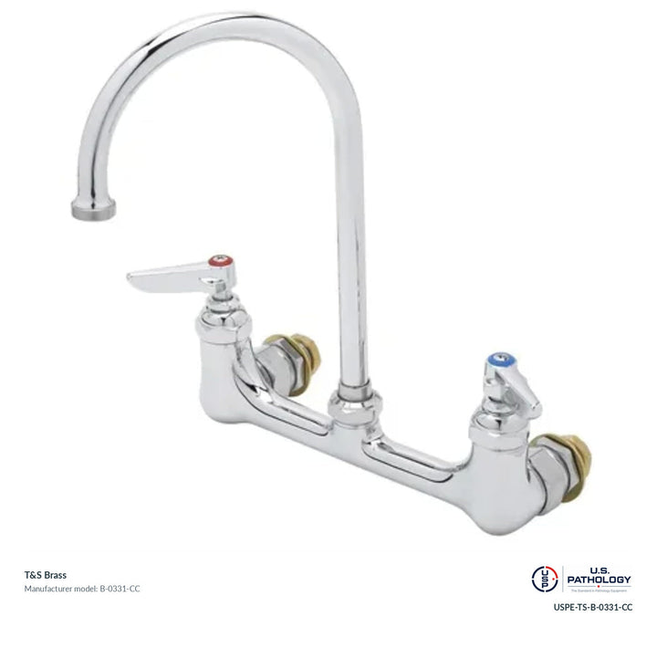 T&S Brass B-0331-CC Wall-mount mixing faucet with gooseneck; genuine T&S manufacturer reference; USPE catalog USPE-TS-B-0331-CC