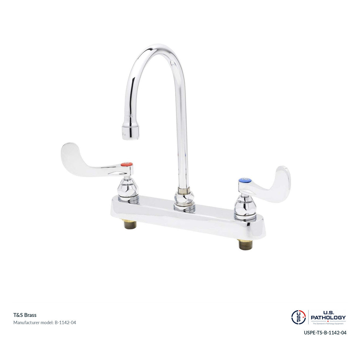 T&S Brass B-1142-04 Deck-mount workboard faucet; genuine T&S manufacturer reference; USPE catalog USPE-TS-B-1142-04