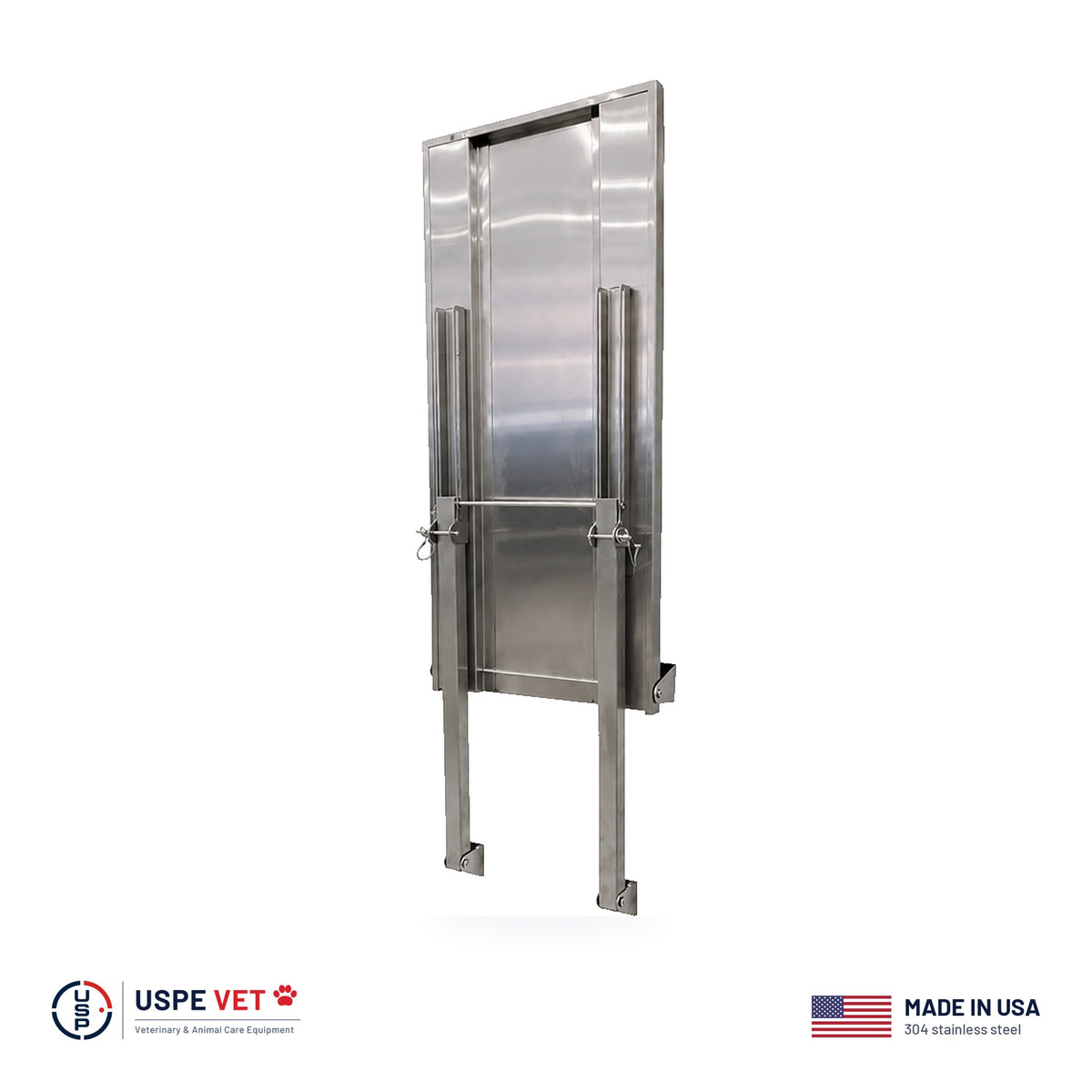 USPE Vet fold-down veterinary exam table stored flat against the wall