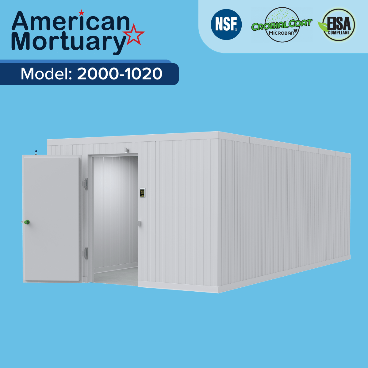 10x18 walk-in body storage cooler for hospital morgue, medical examiner, and coroner facilities — American Mortuary Coolers