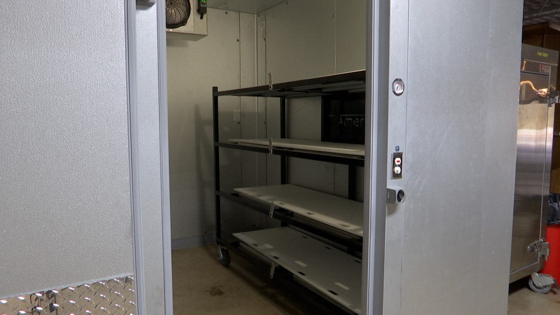  10x12 walk-in mortuary cooler NSF-certified cam-lock panels airtight seal thermal efficiency