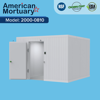 Close-up of insulated panel construction used in professional walk-in mortuary coolers