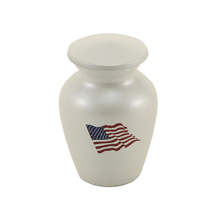 White American Flag Mini Keepsake Urn, Mini Keepsake, 2.6 x 1.75 x 1.75 in