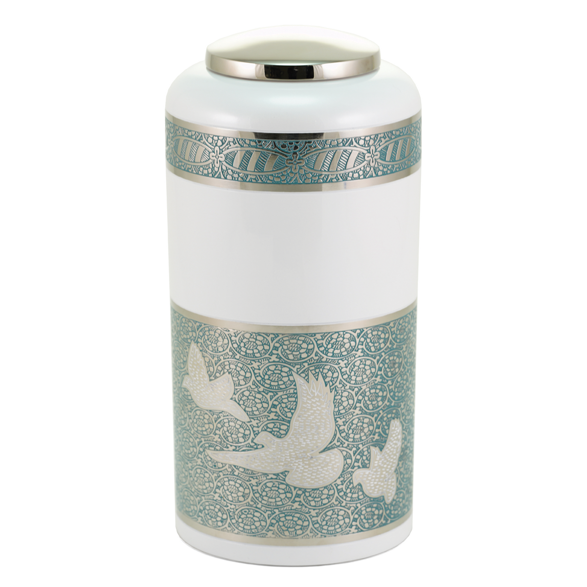 White and Green Flying Doves Brass Full Size Cremation Urn, Full Size (Adult), 11.22 x 5.24 x 5.24 in
