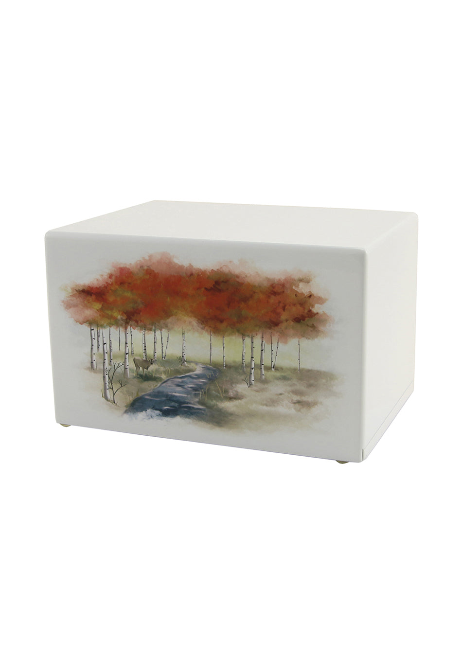 White Wood Autumn Forest Full Size Cremation Urn, Full Size (Adult), 5.5 x 9 x 6.25 in