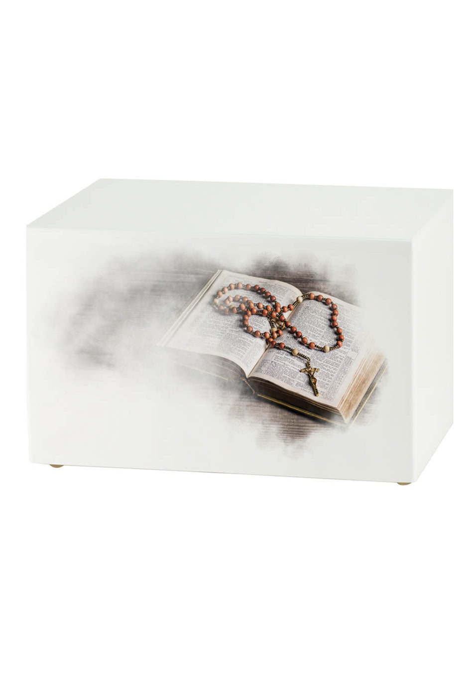 White Wood Bible and Rosary Full Size Cremation Urn, Full Size (Adult), 5.5 x 9 x 6.25 in
