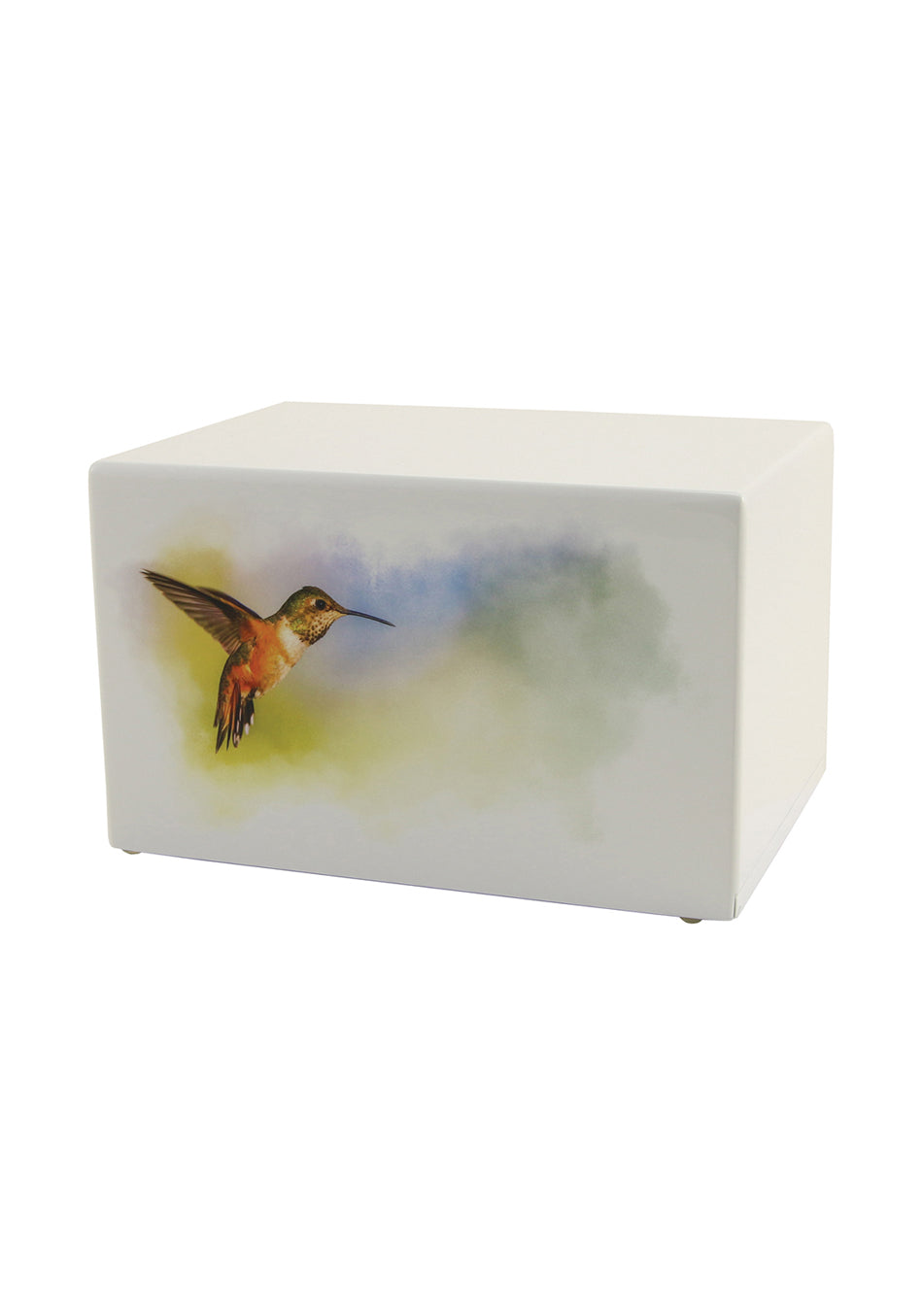 White Wood Hummingbird Full Size Cremation Urn, Full Size (Adult), 5.5 x 9 x 6.25 in