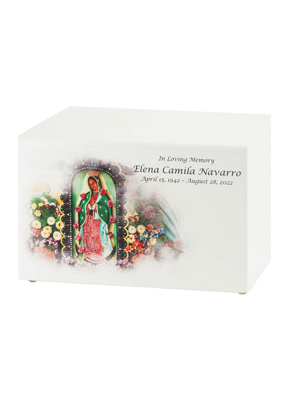 White Wood Our Lady of Guadalupe Full Size Cremation Urn