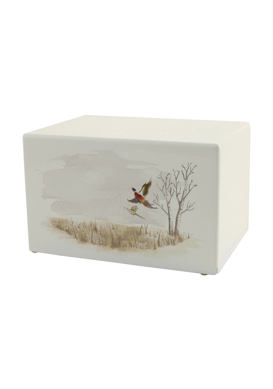 White Wood Pheasants Full Size Cremation Urn