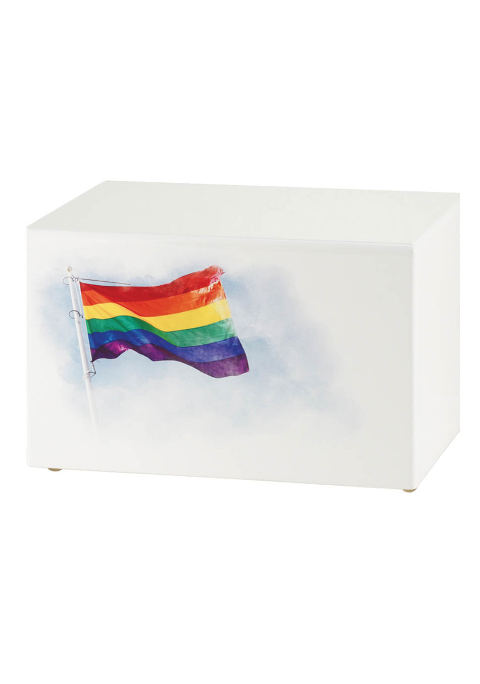 White Wood Rainbow Pride Flag Full Size Cremation Urn, Full Size (Adult), 5.5 x 9 x 6.25 in