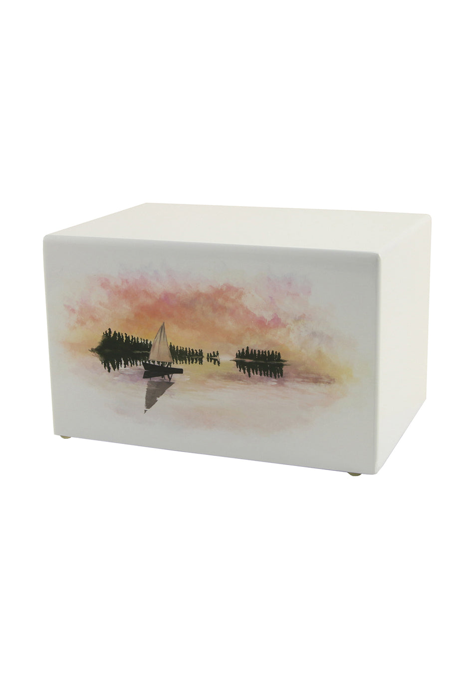 White Wood Sailboat Full Size Cremation Urn, Full Size (Adult), 5.5 x 9 x 6.25 in
