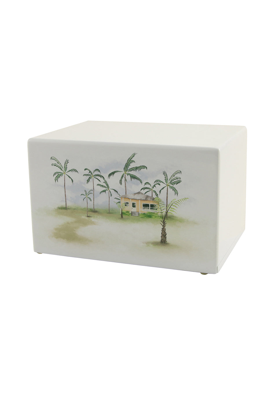 White Wood Tropical Beach Full Size Cremation Urn, Full Size (Adult), 5.5 x 9 x 6.25 in