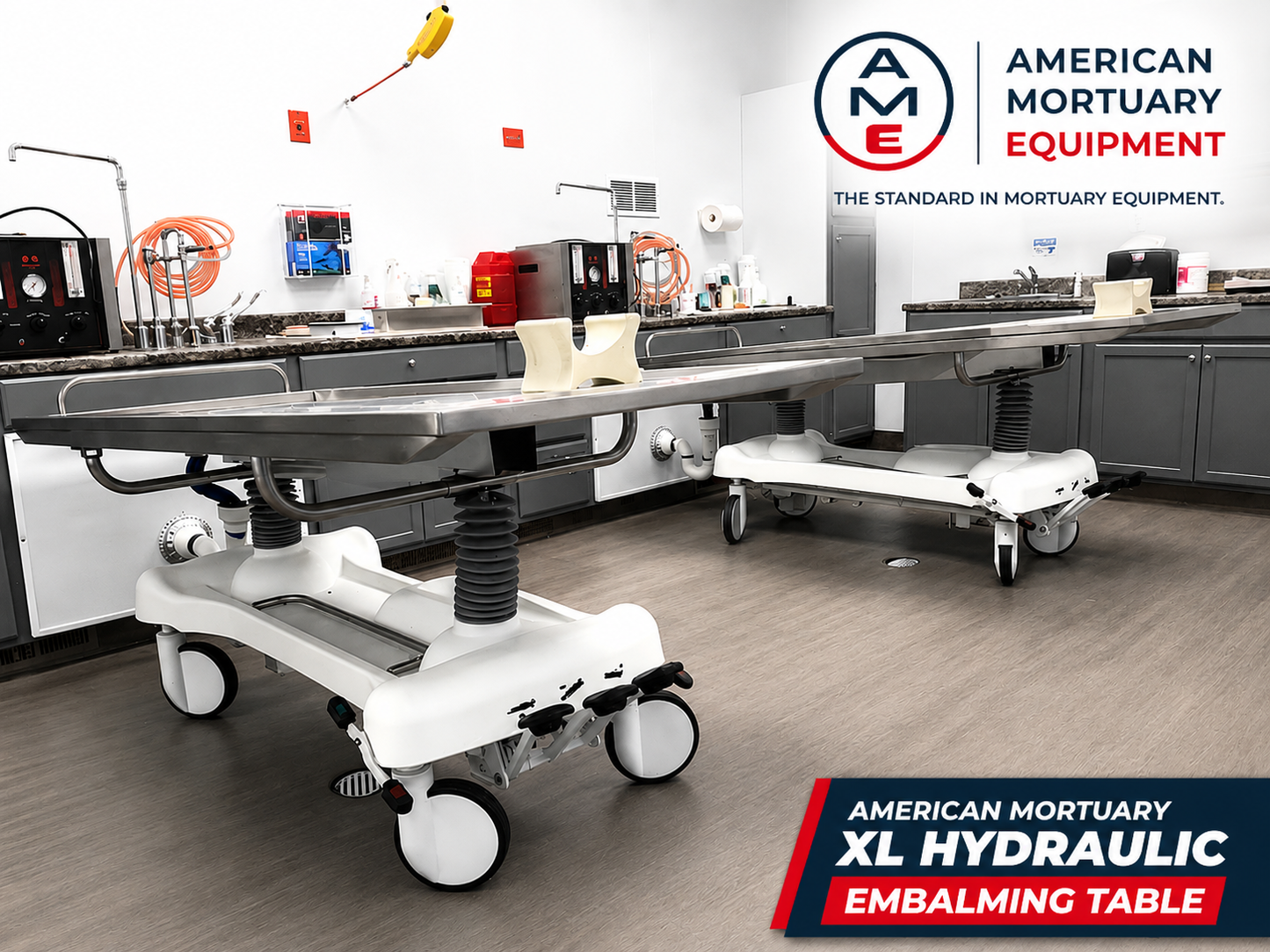 XL Hydraulic Embalming Table | Stainless Steel Top | Foot-Pedal Hydraulic Lift Base | Mortuary Prep Room | Oversized Cadaver Prep Table | American Mortuary Equipment