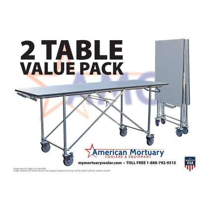 2-Pack Folding Mortuary Dressing Tables | Cadaver Prep Table Bundle | Space-Saving Morgue Dressing Tables | American Mortuary Equipment