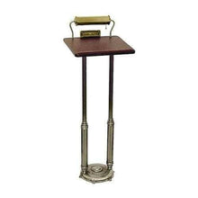 Premium double post funeral register stand with walnut Formica top and antique bronze finish