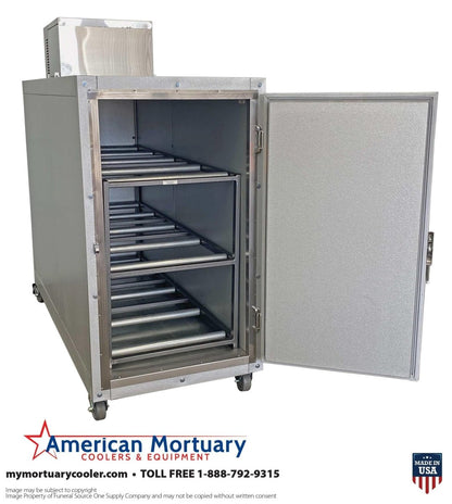 3 Body Mortuary Cooler AMC Model 3B with Interior Rolling Rack - American Mortuary Coolers & Equipments