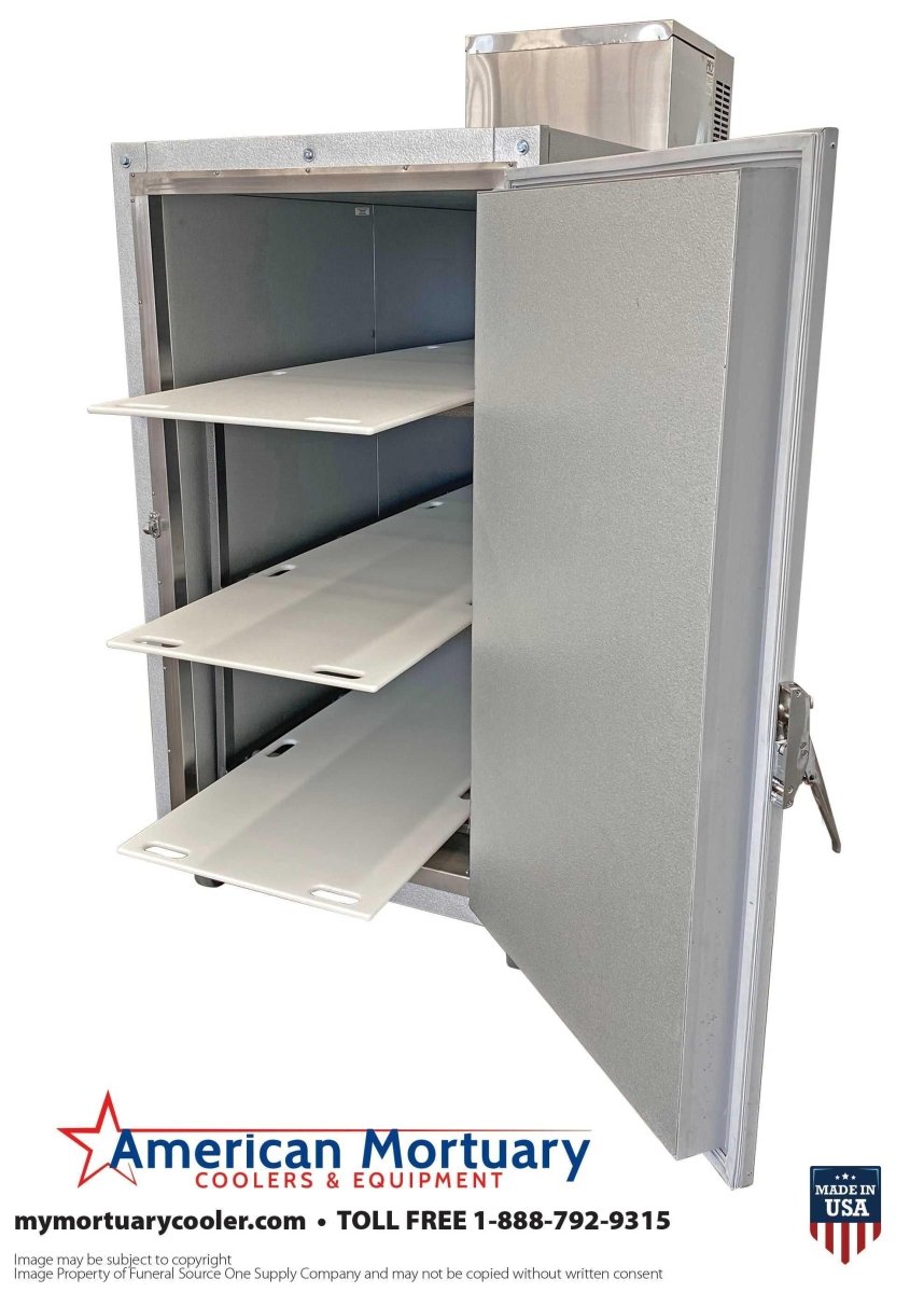 3 Body Mortuary Cooler AMC Model 3B with Interior Rolling Rack - American Mortuary Coolers & Equipments